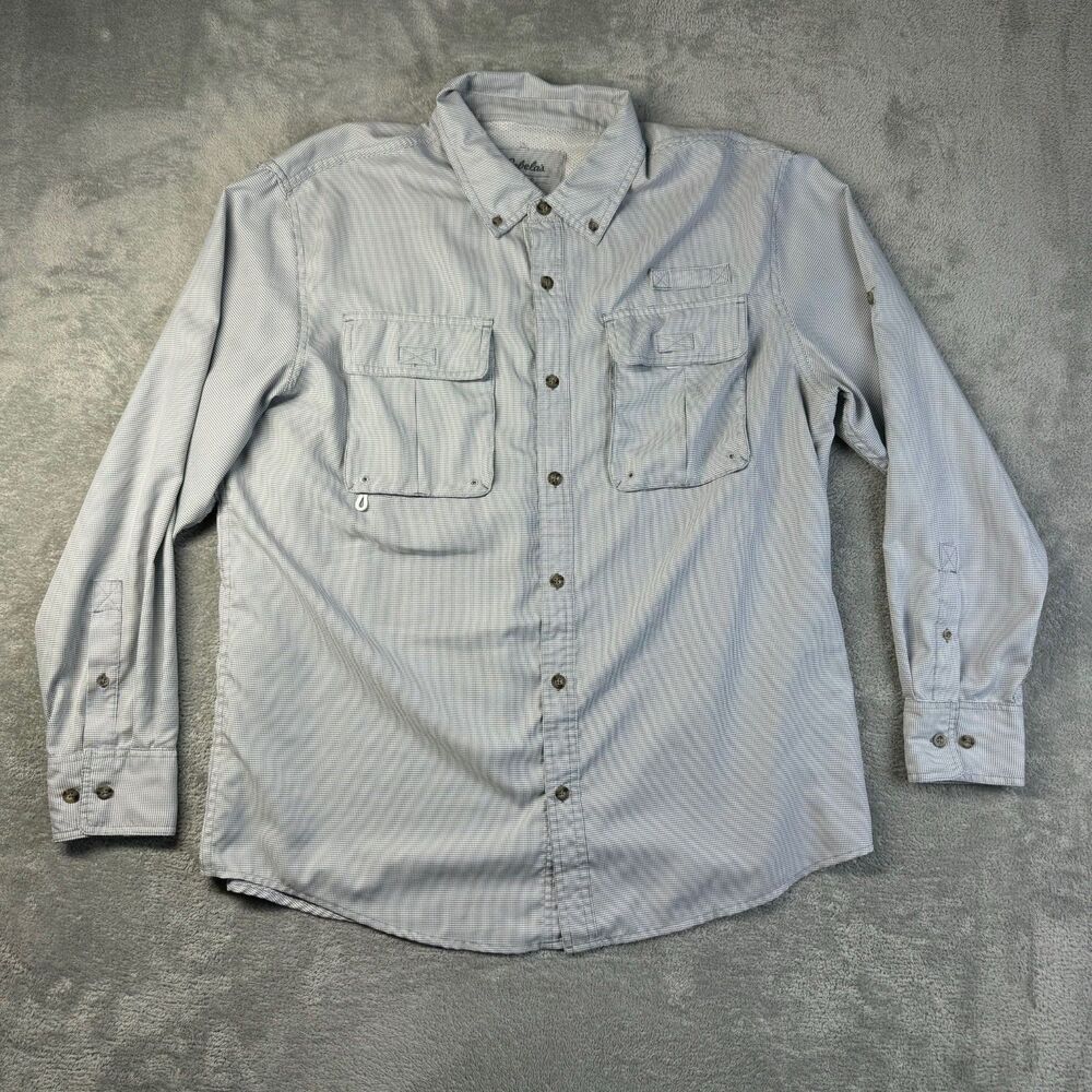 Cabela's Shirt Men's Large Gray Fishing Short Sleeve Vented Button Up Outdoor